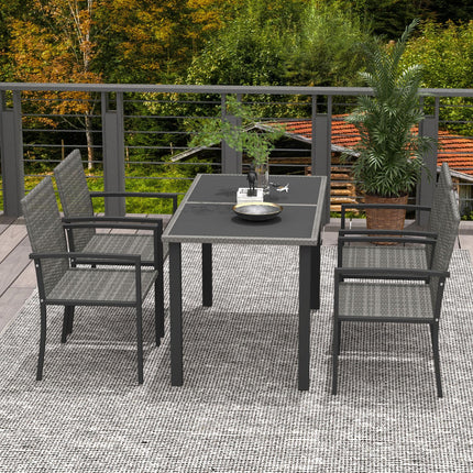 5 Piece Grey Rattan Outdoor Dining Set with Tempered Glass Tabletop