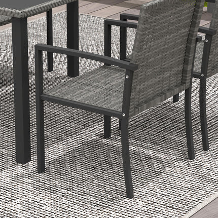5 Piece Grey Rattan Outdoor Dining Set with Tempered Glass Tabletop