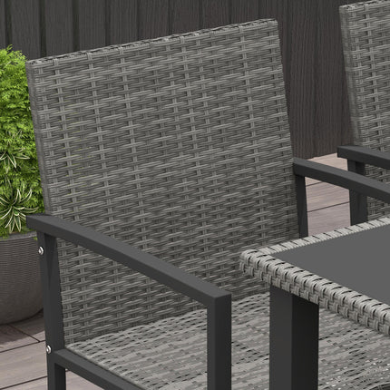 5 Piece Grey Rattan Outdoor Dining Set with Tempered Glass Tabletop