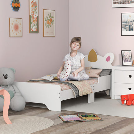 Toddler Bed with Unicorn Design and Safety Rails - White