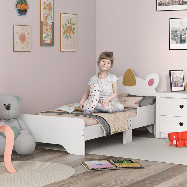 Toddler Bed with Unicorn Design and Safety Rails - White