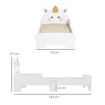 Toddler Bed with Unicorn Design and Safety Rails - White