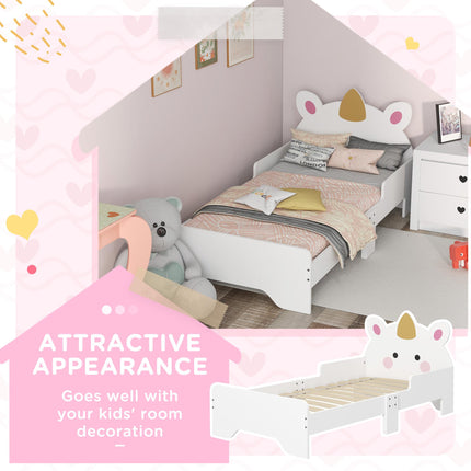 Toddler Bed with Unicorn Design and Safety Rails - White