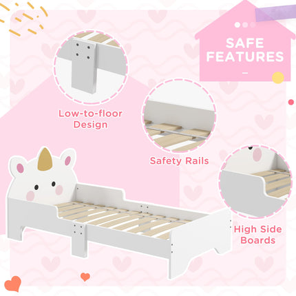 Toddler Bed with Unicorn Design and Safety Rails - White