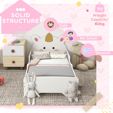 Toddler Bed with Unicorn Design and Safety Rails - White