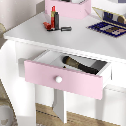 2 Piece Kids Dressing Table Set with Mirror and Stool - White Unicorn