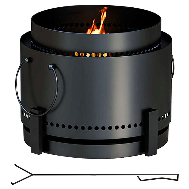 Portable Smokeless Metal Fire Pit with Poker 37cm - Black