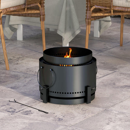 Portable Smokeless Metal Fire Pit with Poker 37cm - Black