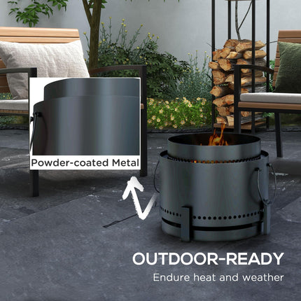 Portable Smokeless Metal Fire Pit with Poker 37cm - Black