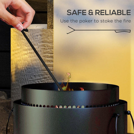 Portable Smokeless Metal Fire Pit with Poker 37cm - Black