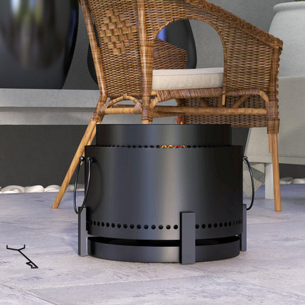 Portable Smokeless Metal Fire Pit with Poker 37cm - Black