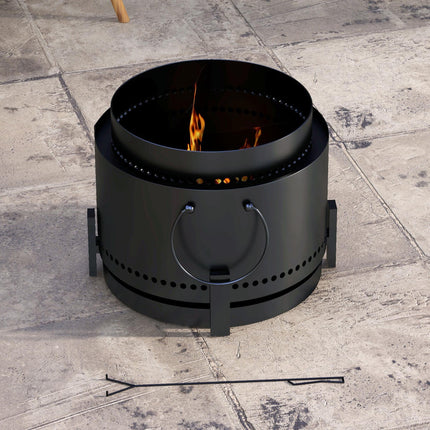 Portable Smokeless Metal Fire Pit with Poker 37cm - Black