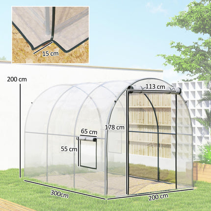 3 x 2 Metre Walk-In Polytunnel Greenhouse with Steel Frame - Clear