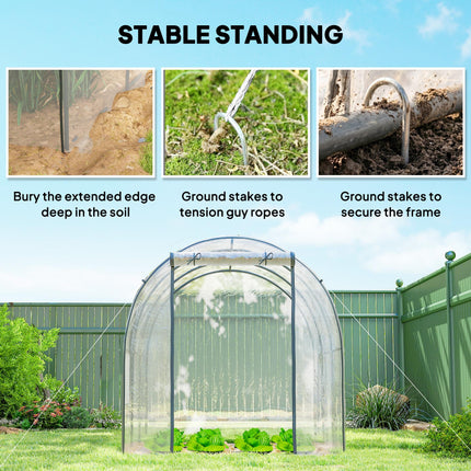 3 x 2 Metre Walk-In Polytunnel Greenhouse with Steel Frame - Clear