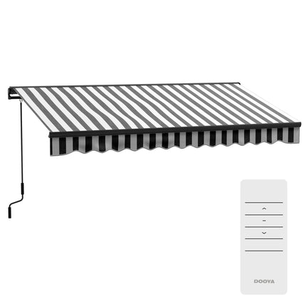 Electric Retractable Awning with Remote Control and Manual Crank - Grey and White