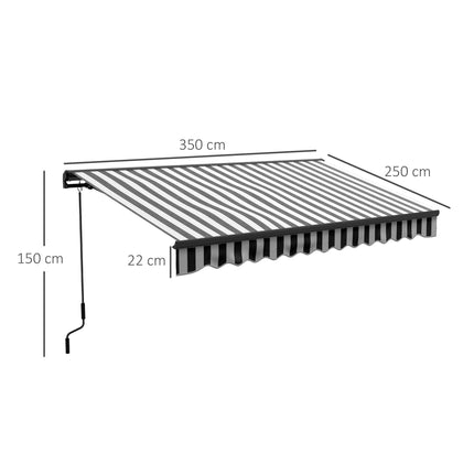 Electric Retractable Awning with Remote Control and Manual Crank - Grey and White