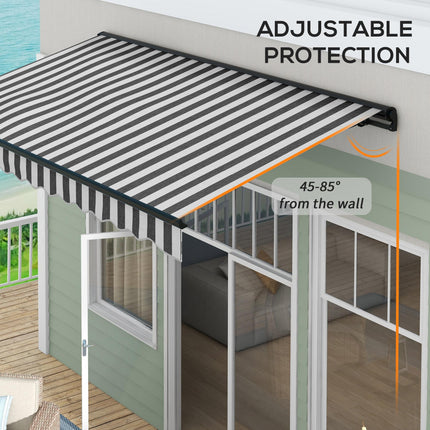 Electric Retractable Awning with Remote Control and Manual Crank - Grey and White