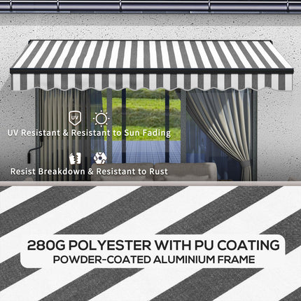 Electric Retractable Awning with Remote Control and Manual Crank - Grey and White
