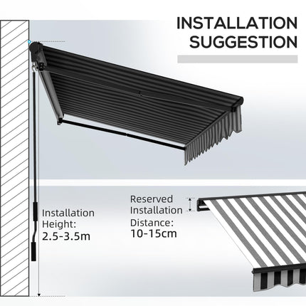 Electric Retractable Awning with Remote Control and Manual Crank - Grey and White