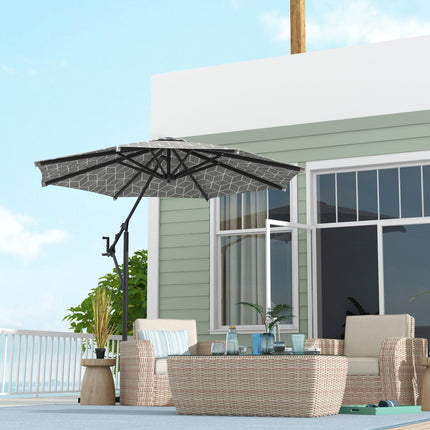 3 Metre Convertible Cantilever & Centre-Post Parasol with Steel Base - Black & White