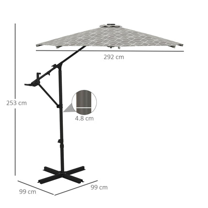 3 Metre Convertible Cantilever & Centre-Post Parasol with Steel Base - Black & White