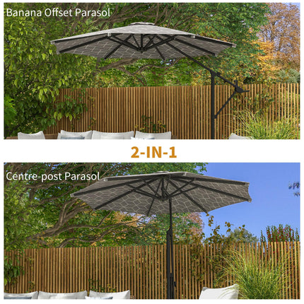 3 Metre Convertible Cantilever & Centre-Post Parasol with Steel Base - Black & White