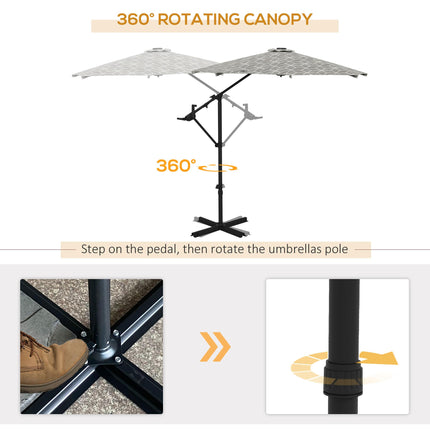 3 Metre Convertible Cantilever & Centre-Post Parasol with Steel Base - Black & White