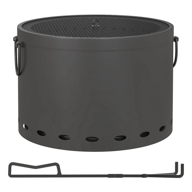 38cm Portable Smokeless Fire Pit with Spark Screen - Dark Grey