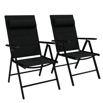 Set of 2 Folding Patio Chairs with Adjustable Back and Padded Mesh Seats - Black