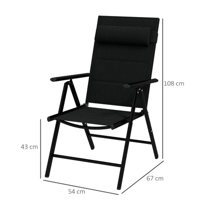 Set of 2 Folding Patio Chairs with Adjustable Back and Padded Mesh Seats - Black