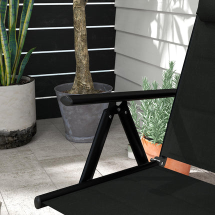 Set of 2 Folding Patio Chairs with Adjustable Back and Padded Mesh Seats - Black