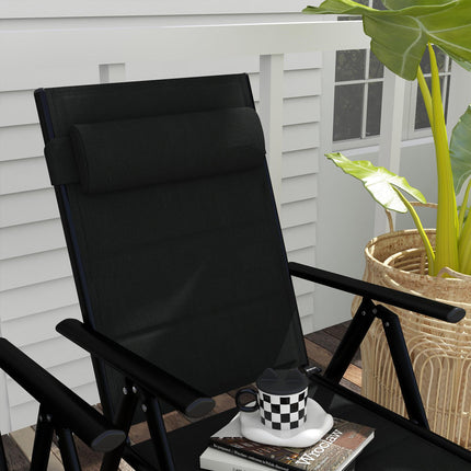 Set of 2 Folding Patio Chairs with Adjustable Back and Padded Mesh Seats - Black