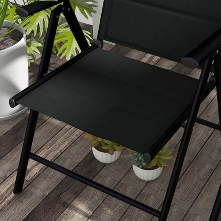 Set of 2 Folding Patio Chairs with Adjustable Back and Padded Mesh Seats - Black
