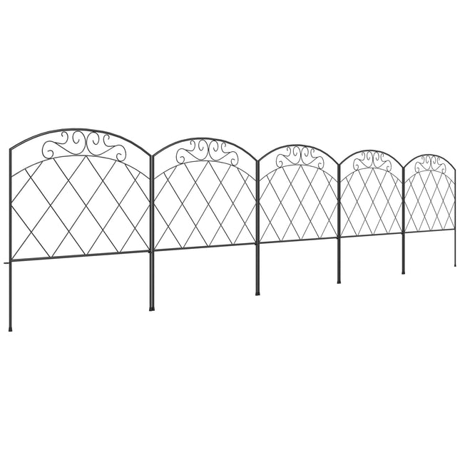 3m Decorative Metal Garden Fence with Diamond and Swirl Pattern - Black