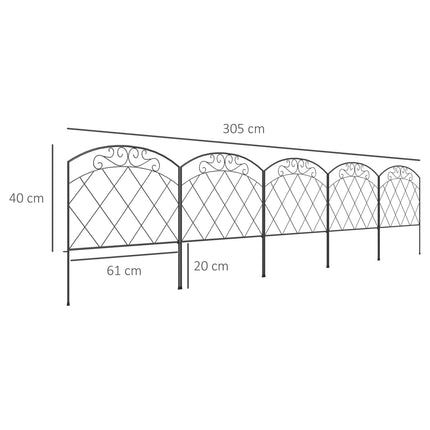 3m Decorative Metal Garden Fence with Diamond and Swirl Pattern - Black