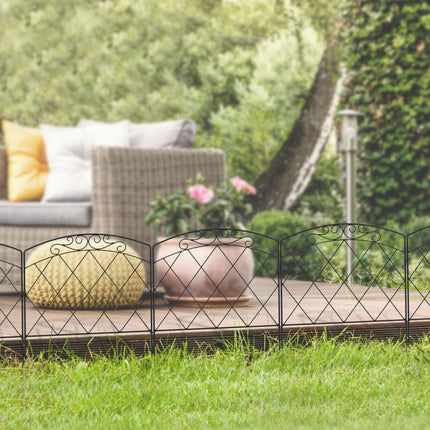 3m Decorative Metal Garden Fence with Diamond and Swirl Pattern - Black