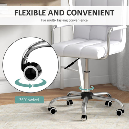 Home Office Desk and Faux Leather Swivel Chair Set with Storage Shelf - White