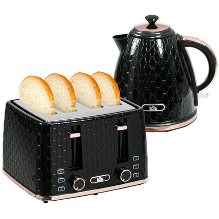 1.7L Fast Boil Kettle and 4-Slice Toaster Set - Black