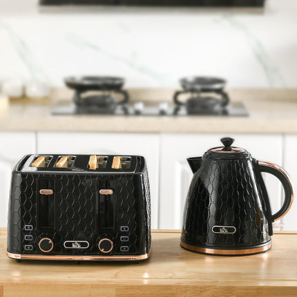 1.7L Fast Boil Kettle and 4-Slice Toaster Set - Black