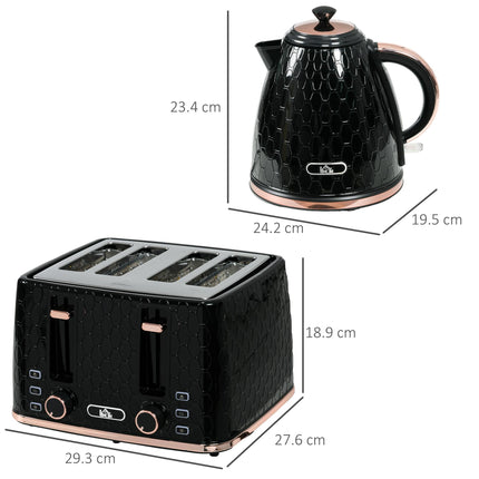 1.7L Fast Boil Kettle and 4-Slice Toaster Set - Black