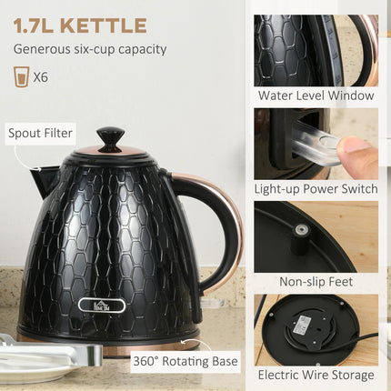 1.7L Fast Boil Kettle and 4-Slice Toaster Set - Black