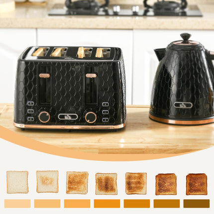 1.7L Fast Boil Kettle and 4-Slice Toaster Set - Black
