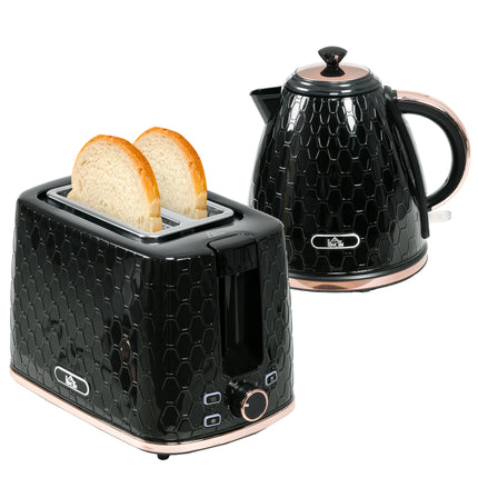 1.7L Electric Kettle and 2-Slice Toaster Set with Fast Boil - Black