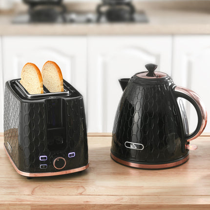 1.7L Electric Kettle and 2-Slice Toaster Set with Fast Boil - Black