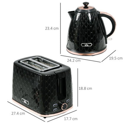 1.7L Electric Kettle and 2-Slice Toaster Set with Fast Boil - Black