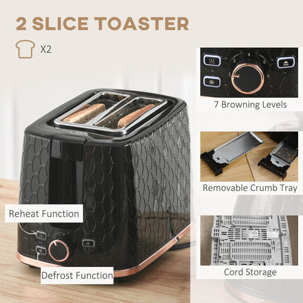 1.7L Electric Kettle and 2-Slice Toaster Set with Fast Boil - Black