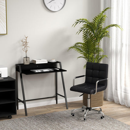 Home Office Desk and Faux Leather Swivel Chair Set with Storage Shelf - Black