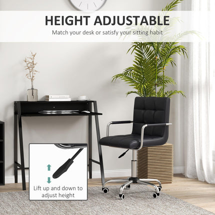 Home Office Desk and Faux Leather Swivel Chair Set with Storage Shelf - Black