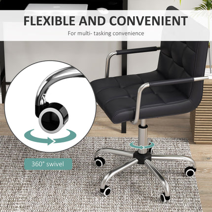 Home Office Desk and Faux Leather Swivel Chair Set with Storage Shelf - Black