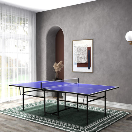 9FT Folding Indoor Table Tennis Table with 4 Wheels - Blue